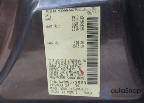 2013 Nissan Altima 2.5 S from USA, damaged, VIN 1N4AL3AP7DN575963
